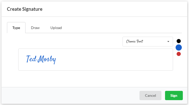 Create signature modal